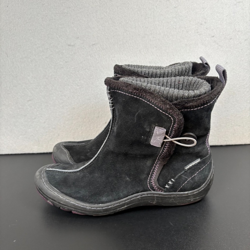 Clarks Privo Winter Boots Womens 9M Black Suede Sweater Collar Waterproof 37700